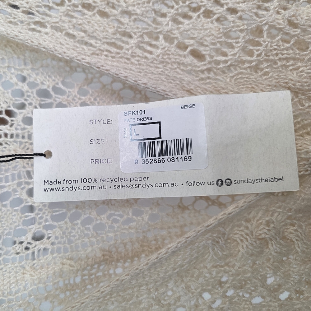 SNYDS Fate Crochet Mini Dress Beige Swim Coverup Size Large New With Tags - Picture 7 of 7